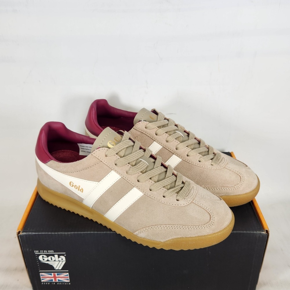 Gola Torpedo Sneaker Women Size 8.5 Bone Off White Cerise Suede Lace Up Jogger - Picture 2 of 7